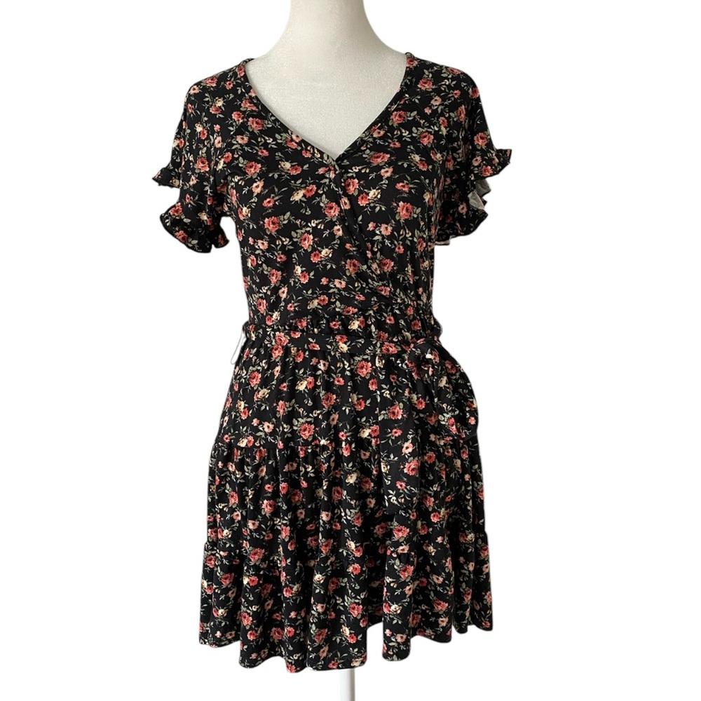 Stilletto’s Y2K Black Floral Ruffled Tie Mini Dress